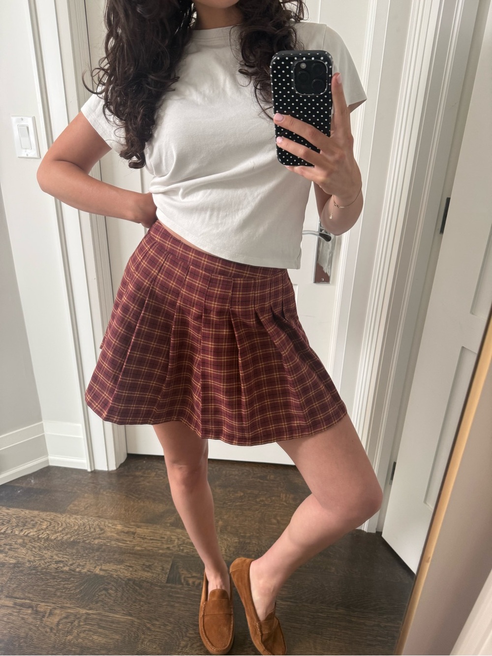 Forever 21 Red Plaid Pleated Skater Mini Skirt
